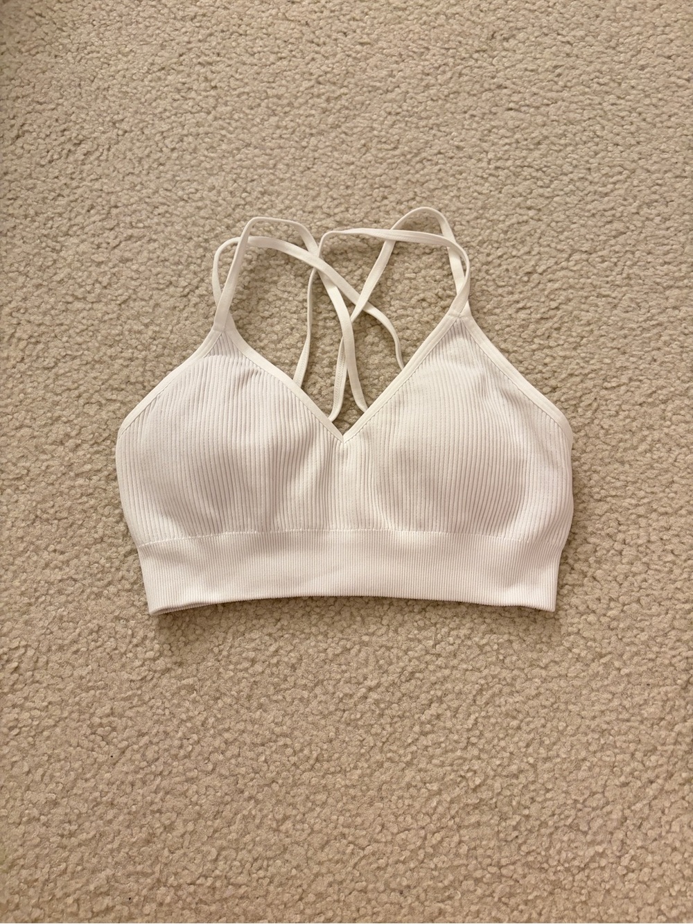Aerie White Ribbed Crisscross Bralette Size M